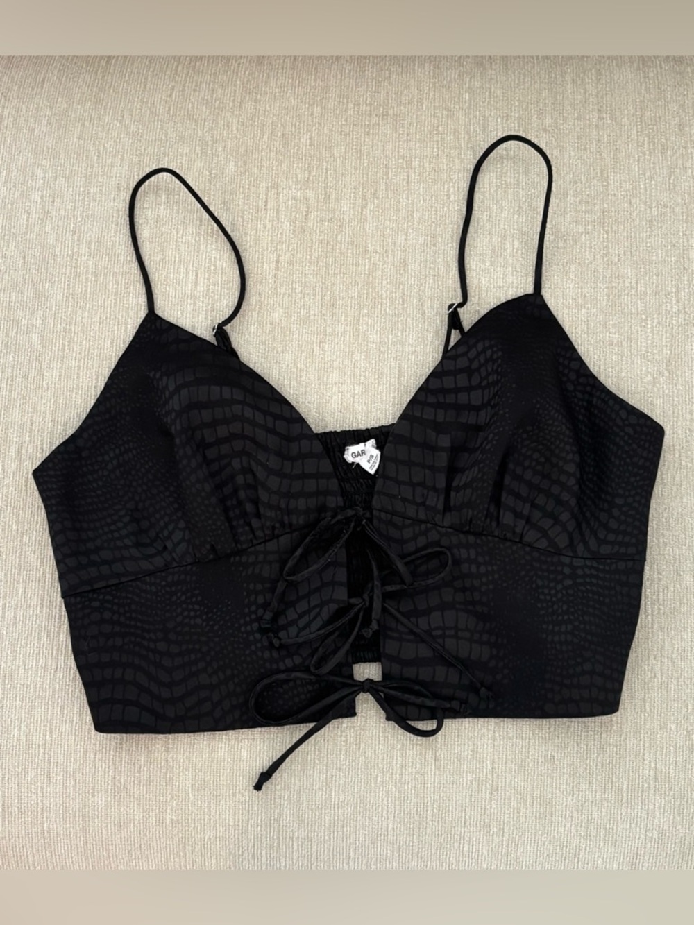 Garage Black Cropped Lace-Up Cami Tank Top